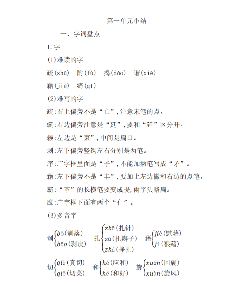 四年级下册语文部编版知识要点汇总-学霸资源